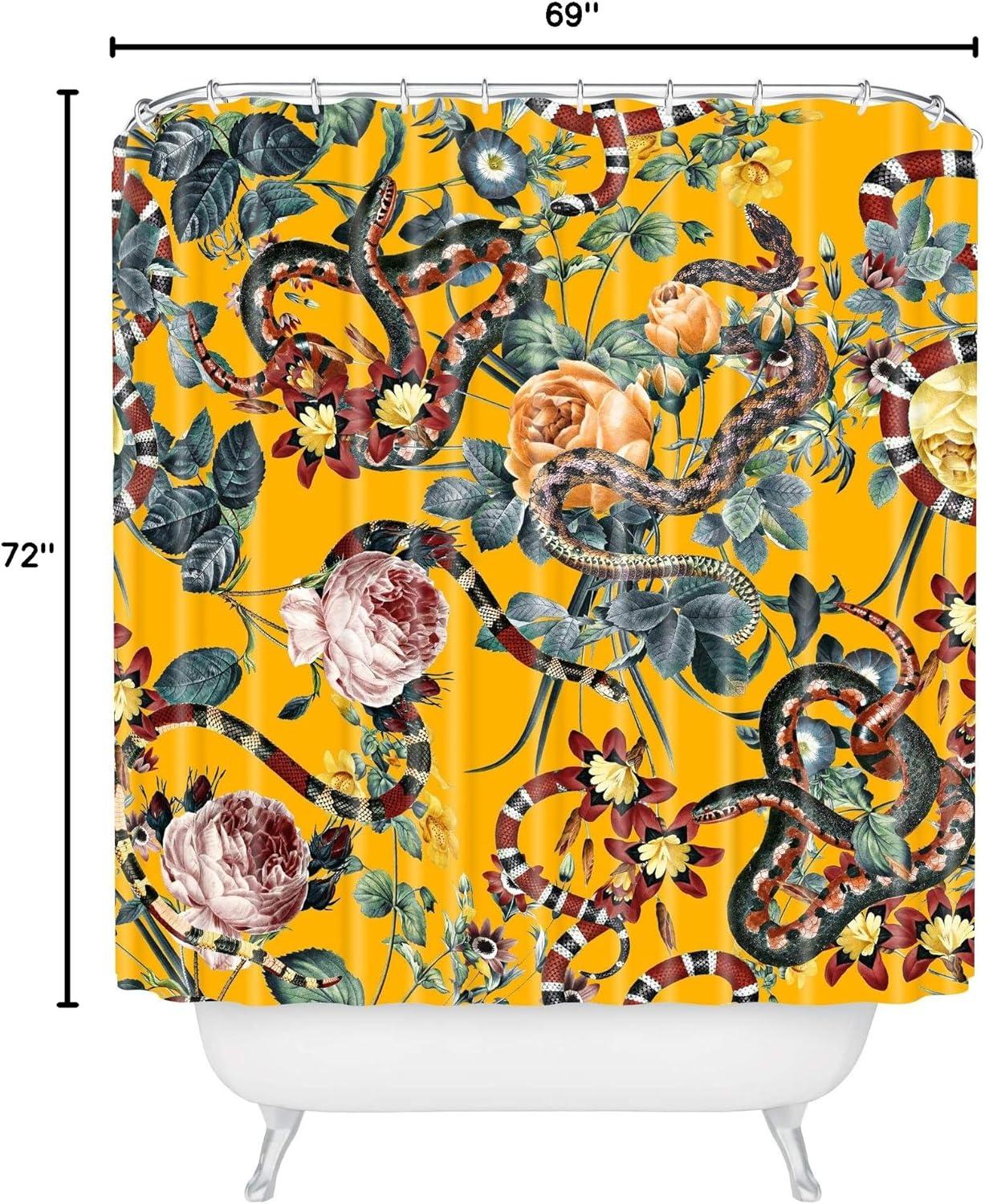 imageSociety6 Shower Curtain Bathroom Decor by Burcu Korkmazyurek Extra Long Fabric Shower Curtains for Bathroom 71 x 74 Floral and Birds IIIDangers in the Forest Iii