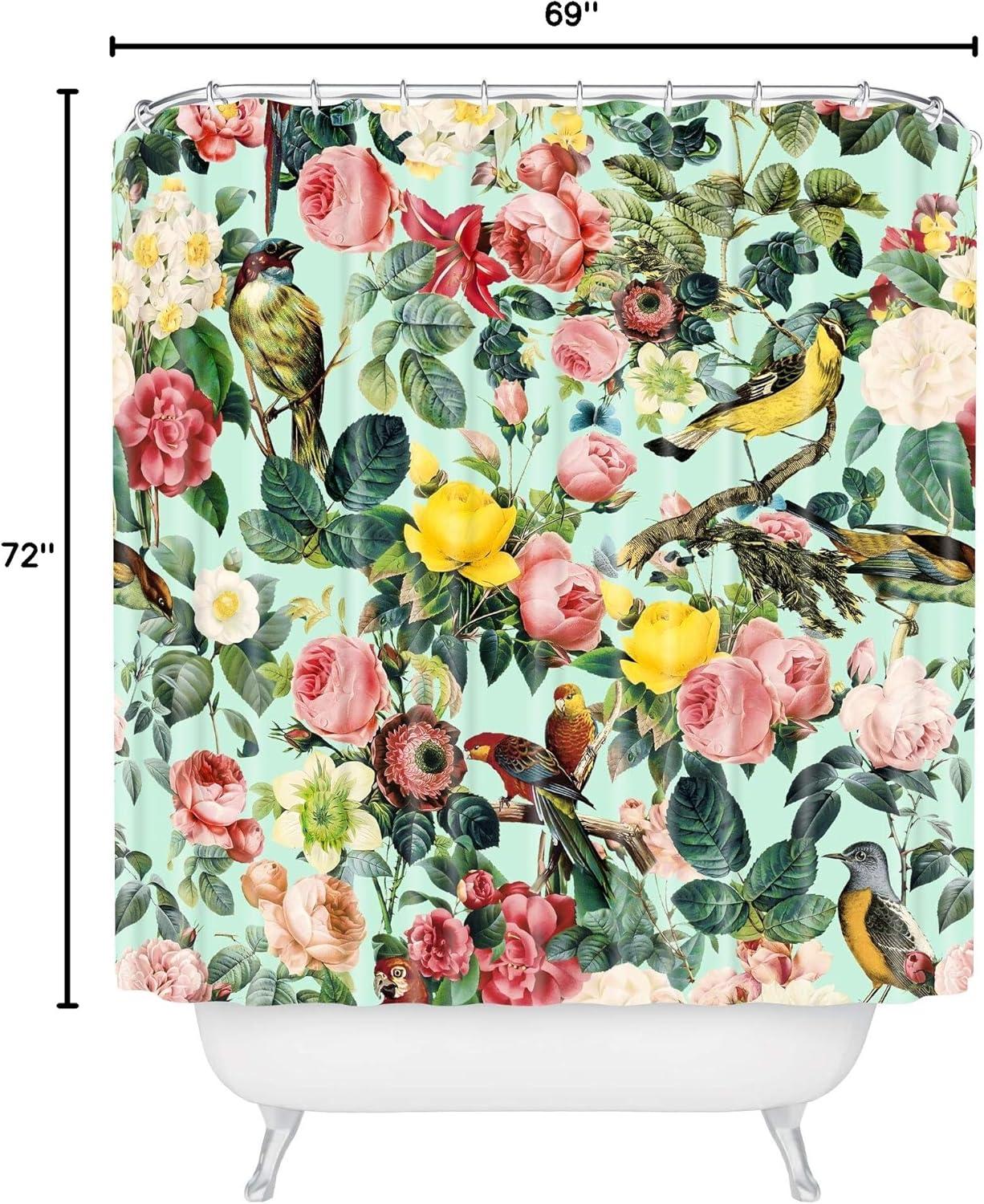imageSociety6 Shower Curtain Bathroom Decor by Burcu Korkmazyurek Extra Long Fabric Shower Curtains for Bathroom 71 x 74 Floral and Birds IIIFloral and Birds III