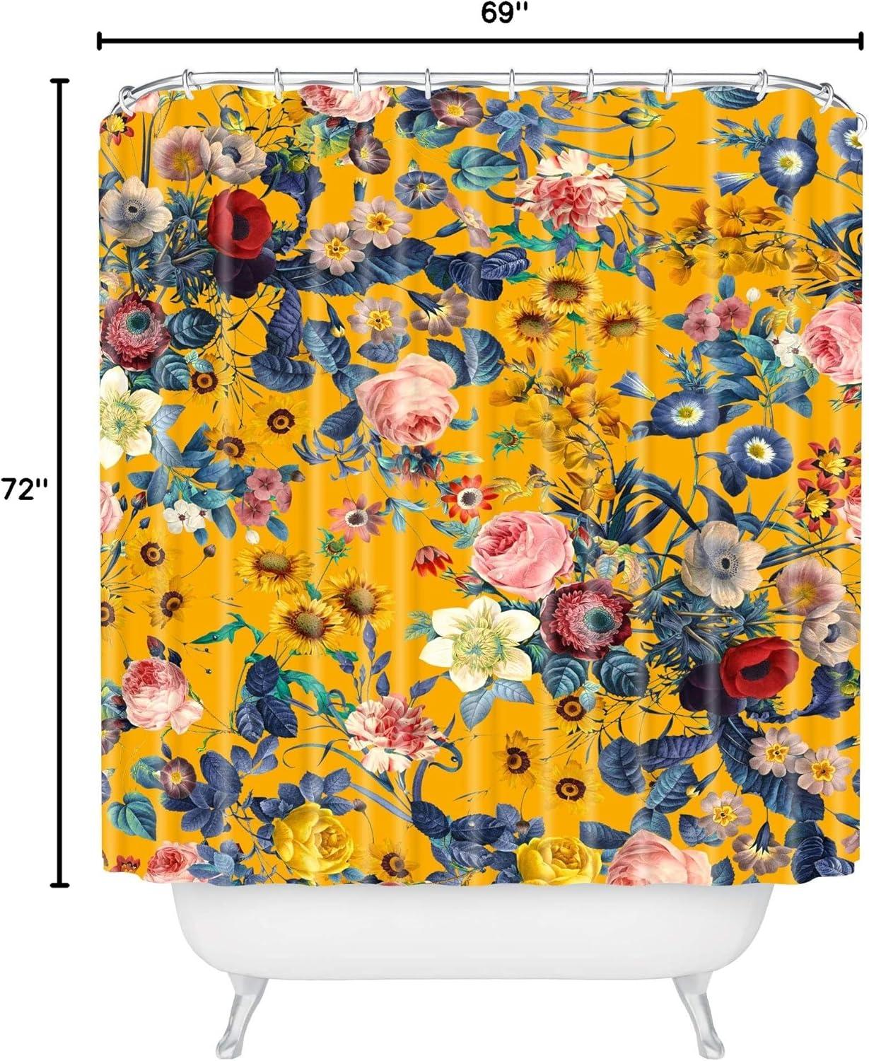 imageSociety6 Shower Curtain Bathroom Decor by Burcu Korkmazyurek Extra Long Fabric Shower Curtains for Bathroom 71 x 74 Floral and Birds IIISummer Botanical Garden IX