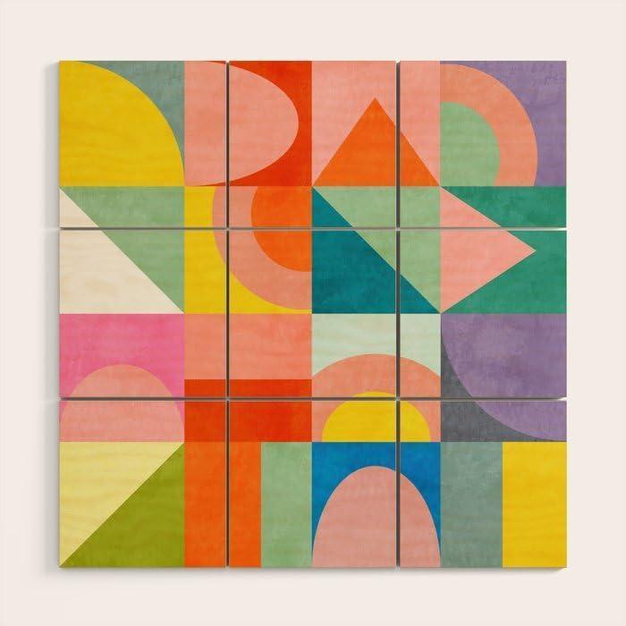 imageSociety6 Mid Mod Summer Checkers by Ana Rut Bre Fine ArtWood Wall Art 3 x 3Wood