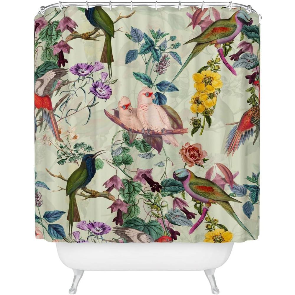 imageSociety6 Shower Curtain Bathroom Decor by Burcu Korkmazyurek Extra Long Fabric Shower Curtains for Bathroom 71 x 74 Exotic GardenNight XXXIFloral and Birds Viii
