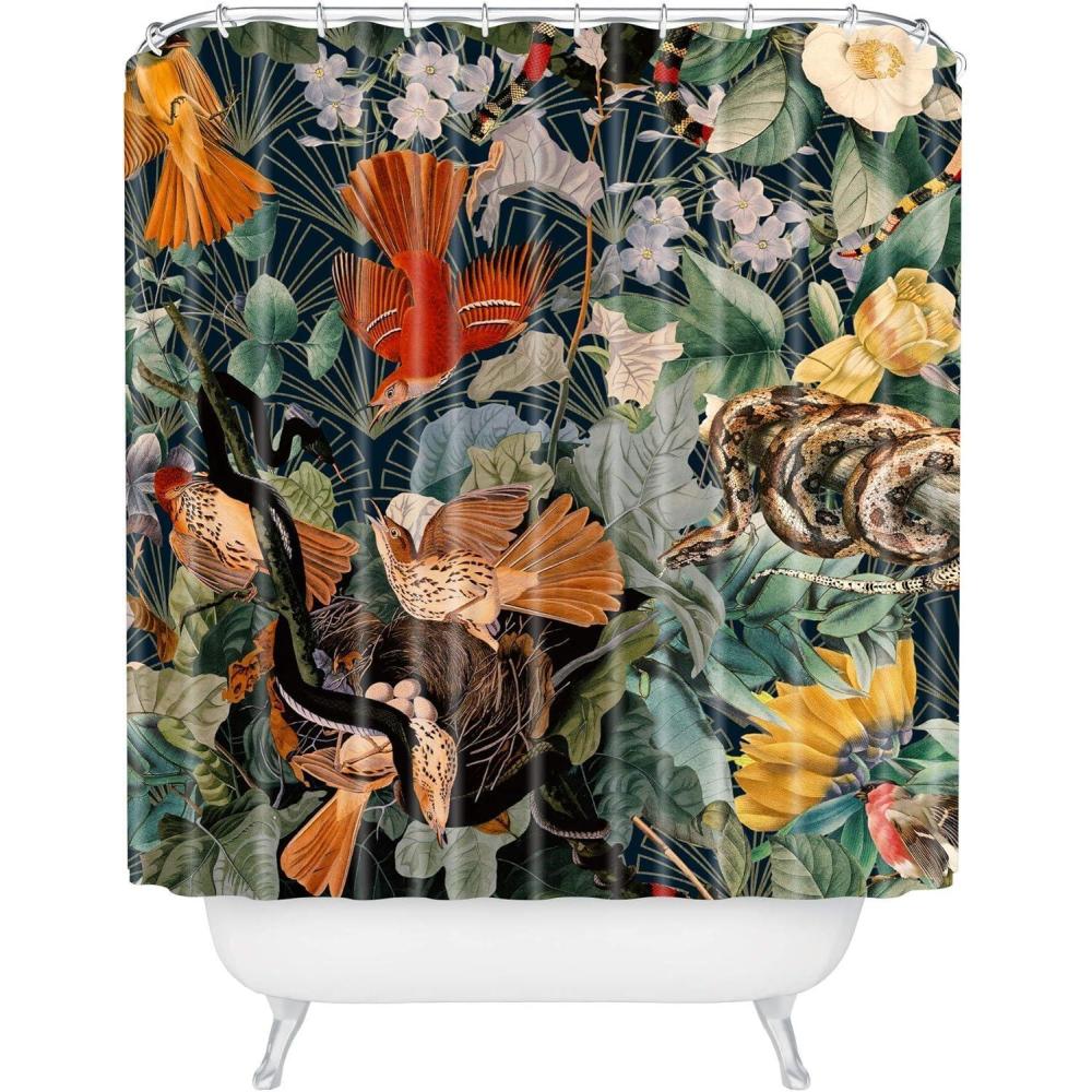 imageSociety6 Shower Curtain Bathroom Decor by Burcu Korkmazyurek Extra Long Fabric Shower Curtains for Bathroom 71 x 74 Floral and Birds IIIBirds and Snakes