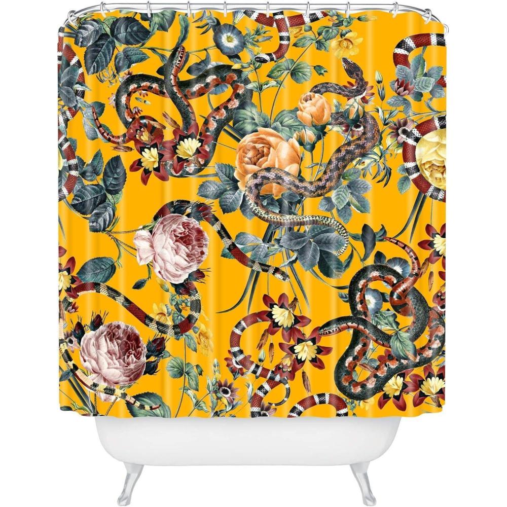 imageSociety6 Shower Curtain  Bathroom Decor by Burcu Korkmazyurek  Extra Long Fabric Shower Curtains for Bathroom 71 x 74 Floral and Birds IIIDangers in the Forest Iii