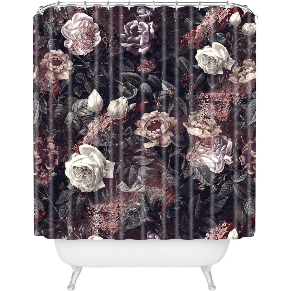 imageSociety6 Shower Curtain Bathroom Decor by Burcu Korkmazyurek Extra Long Fabric Shower Curtains for Bathroom 71 x 74 Floral and Birds IIIExotic Garden Night III