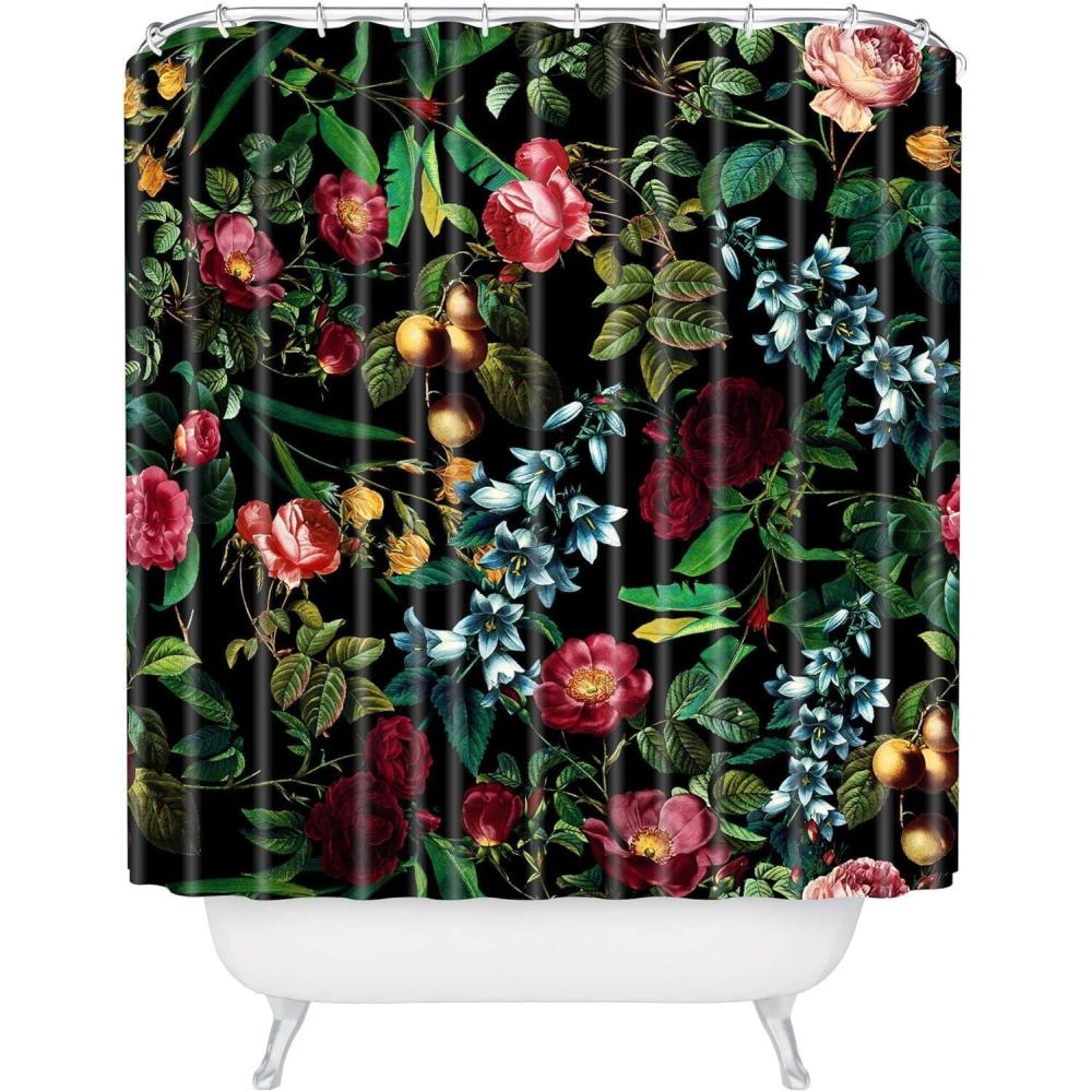 imageSociety6 Shower Curtain  Bathroom Decor by Burcu Korkmazyurek  Extra Long Fabric Shower Curtains for Bathroom 71 x 74 Floral and Birds IIIFloral Jungle