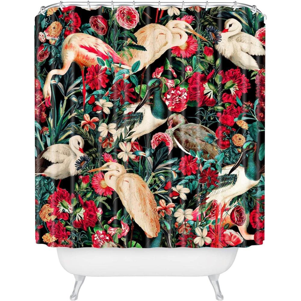 imageSociety6 Shower Curtain Bathroom Decor by Burcu Korkmazyurek Extra Long Fabric Shower Curtains for Bathroom 71 x 74 Floral and Birds IIIFloral and Birds XIV
