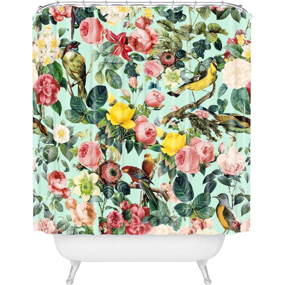 imageSociety6 Shower Curtain  Bathroom Decor by Burcu Korkmazyurek  Extra Long Fabric Shower Curtains for Bathroom 71 x 74 Floral and Birds IIIFloral and Birds III