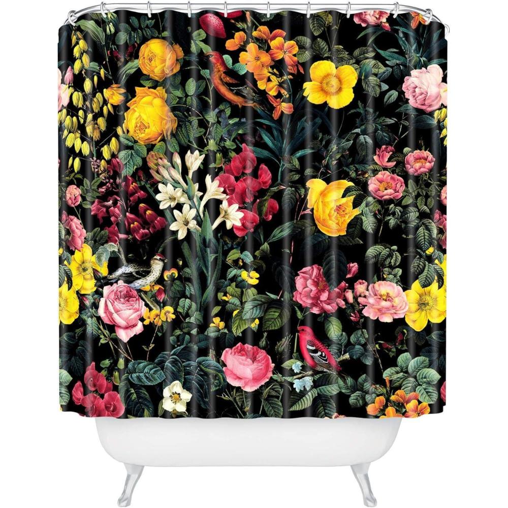 imageSociety6 Shower Curtain Bathroom Decor by Burcu Korkmazyurek Extra Long Fabric Shower Curtains for Bathroom 71 x 74 Floral and Birds IIIFloral and Birds Pattern