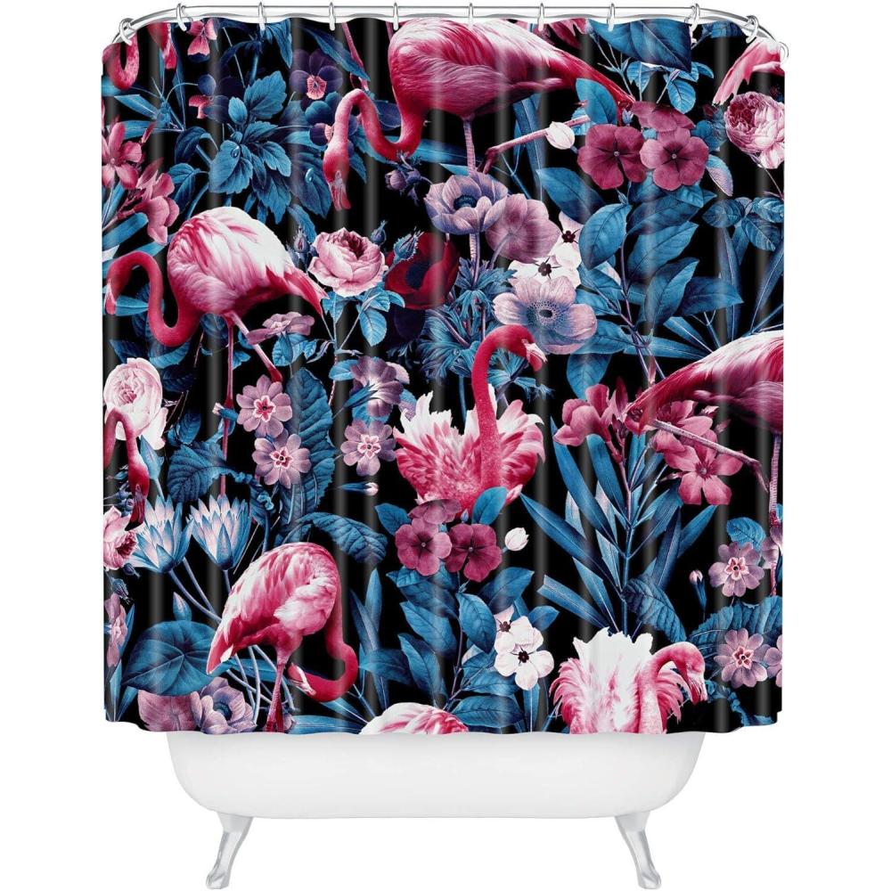 imageSociety6 Shower Curtain Bathroom Decor by Burcu Korkmazyurek Extra Long Fabric Shower Curtains for Bathroom 71 x 74 Floral and Birds IIIFloral and Flamingo VIII