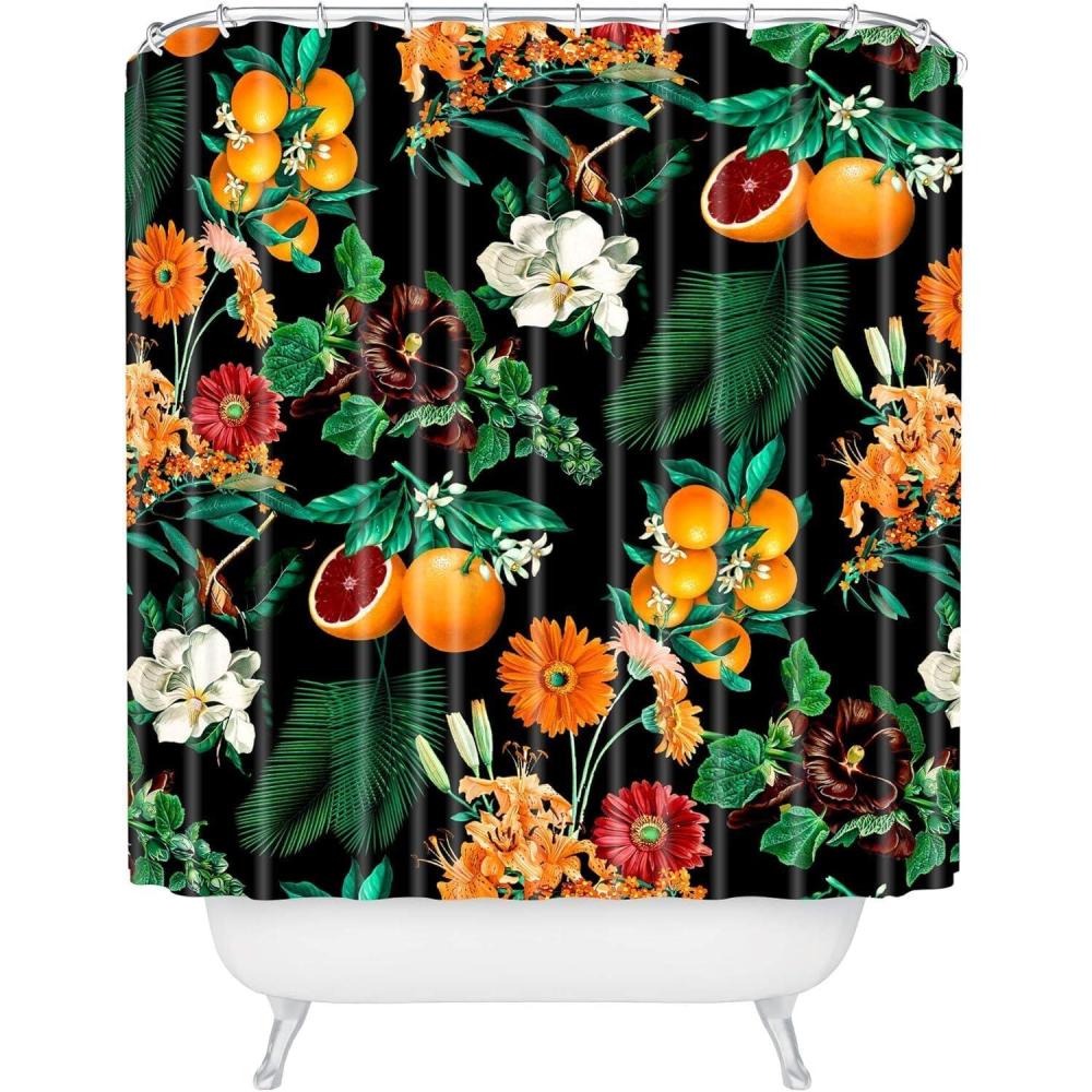 imageSociety6 Shower Curtain Bathroom Decor by Burcu Korkmazyurek Extra Long Fabric Shower Curtains for Bathroom 71 x 74 Floral and Birds IIIFruit and Floral Pattern