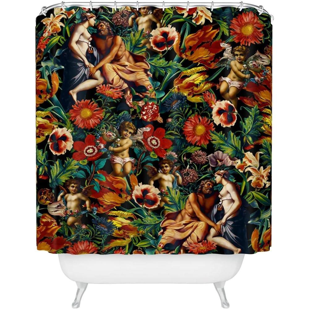 imageSociety6 Shower Curtain Bathroom Decor by Burcu Korkmazyurek Extra Long Fabric Shower Curtains for Bathroom 71 x 74 Floral and Birds IIIHera and Zeus Garden