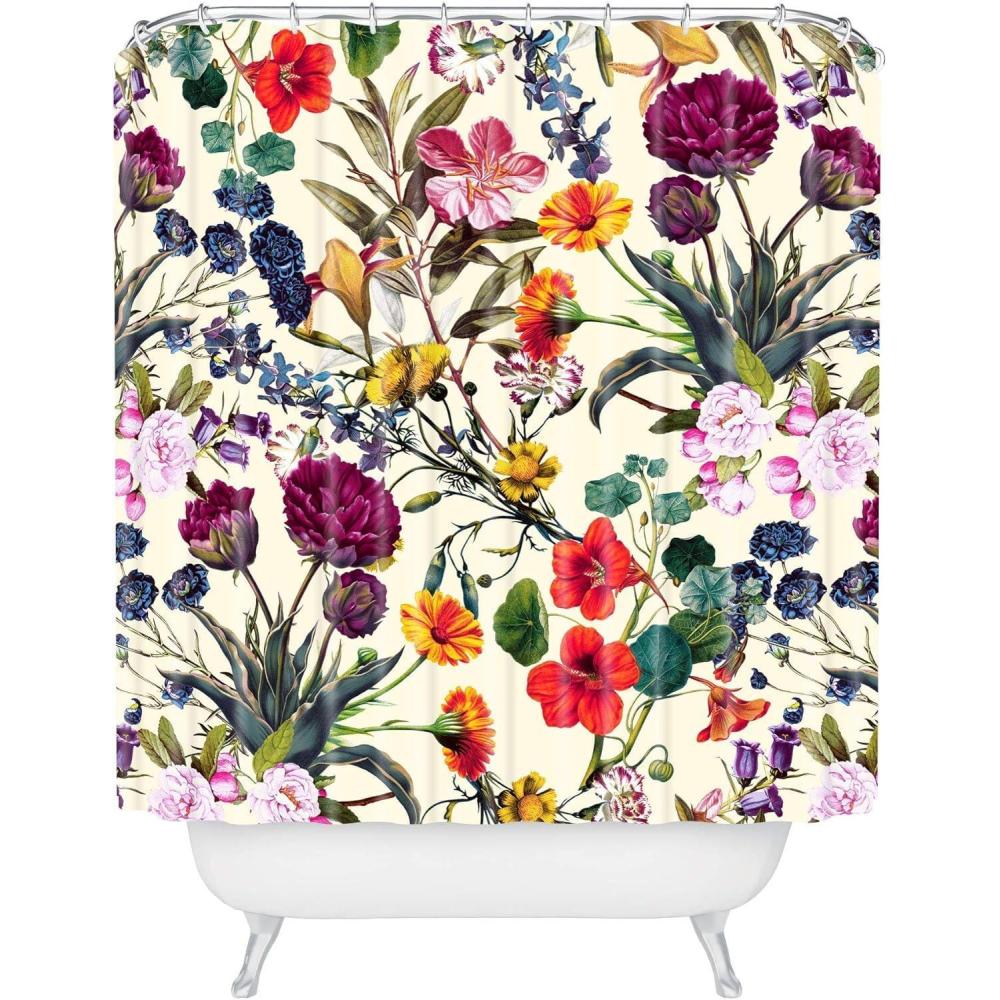 imageSociety6 Shower Curtain Bathroom Decor by Burcu Korkmazyurek Extra Long Fabric Shower Curtains for Bathroom 71 x 74 Floral and Birds IIIMagical Garden V