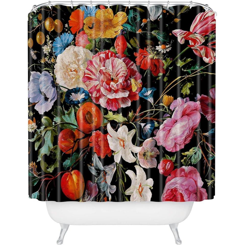 imageSociety6 Shower Curtain  Bathroom Decor by Burcu Korkmazyurek  Extra Long Fabric Shower Curtains for Bathroom 71 x 74 Floral and Birds IIINight Garden XXXVI
