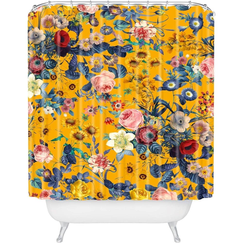 imageSociety6 Shower Curtain Bathroom Decor by Burcu Korkmazyurek Extra Long Fabric Shower Curtains for Bathroom 71 x 74 Floral and Birds IIISummer Botanical Garden IX