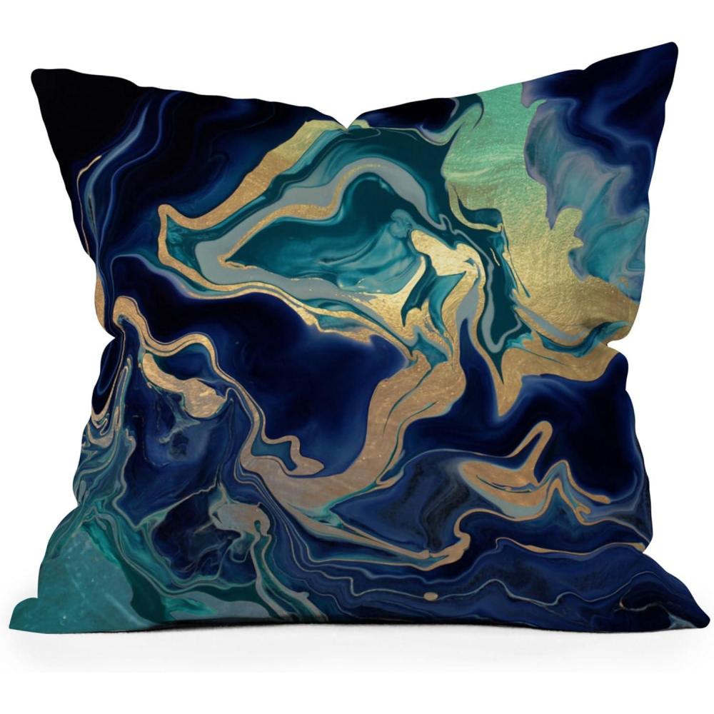 imageSociety6 Throw Pillow with Insert  Home Decor by Monika Strigel  Decorative Accent Pillows for Couch or Bed 20 x 20 Dramaqueen  Indigo MarbleDramaqueen  Gold Indigo Marble