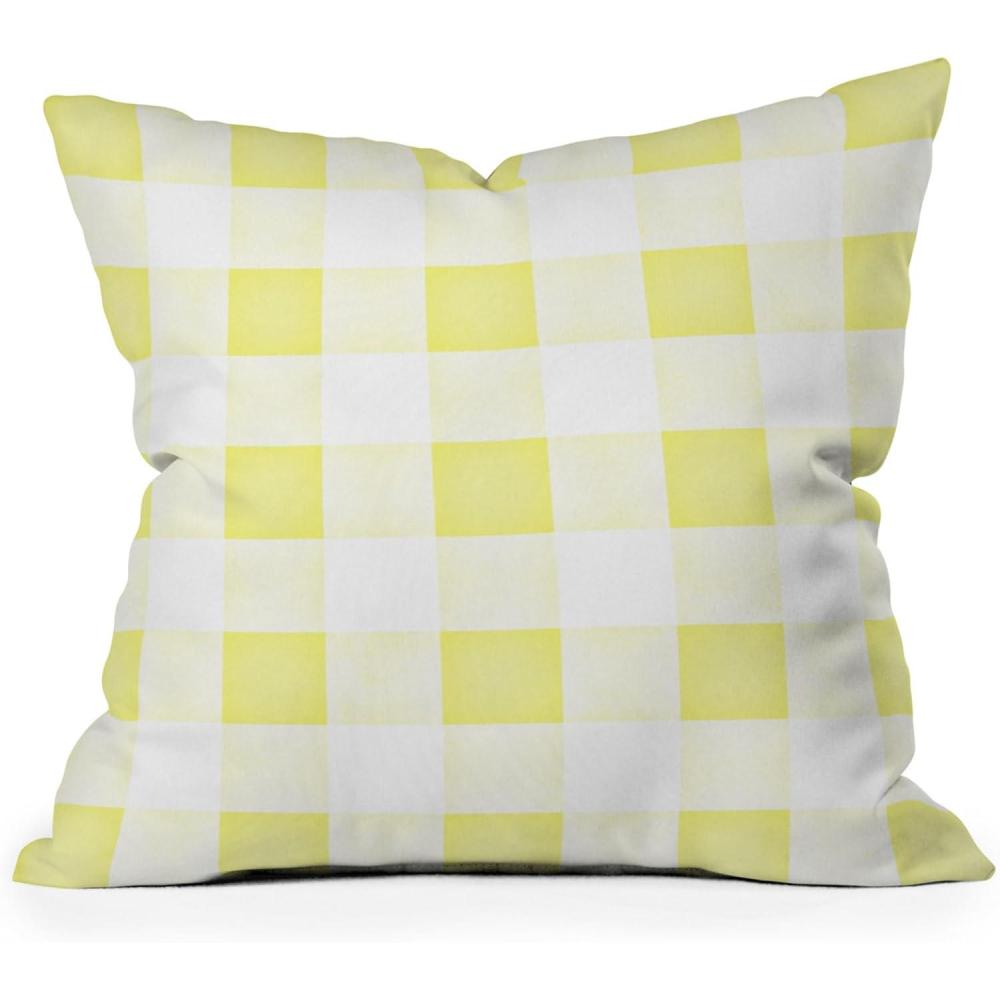 imageSociety6 Throw Pillow with Insert  Home Decor by Monika Strigel  Decorative Accent Pillows for Couch or Bed 20 x 20 Dramaqueen  Indigo MarbleGingham  Sunny Yellow