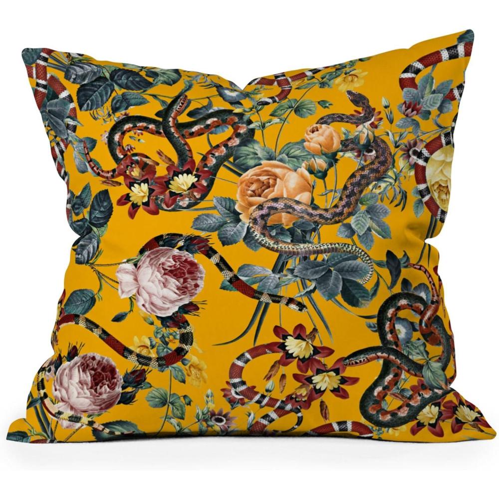 imageSociety6 Throw Pillows with Pillow Insert  Home Decor by Burcu Korkmazyurek  Decorative Accent Pillows for Couch or Bed 16 x 16 Summer Botanical Garden VIIIDangers in the Forest III