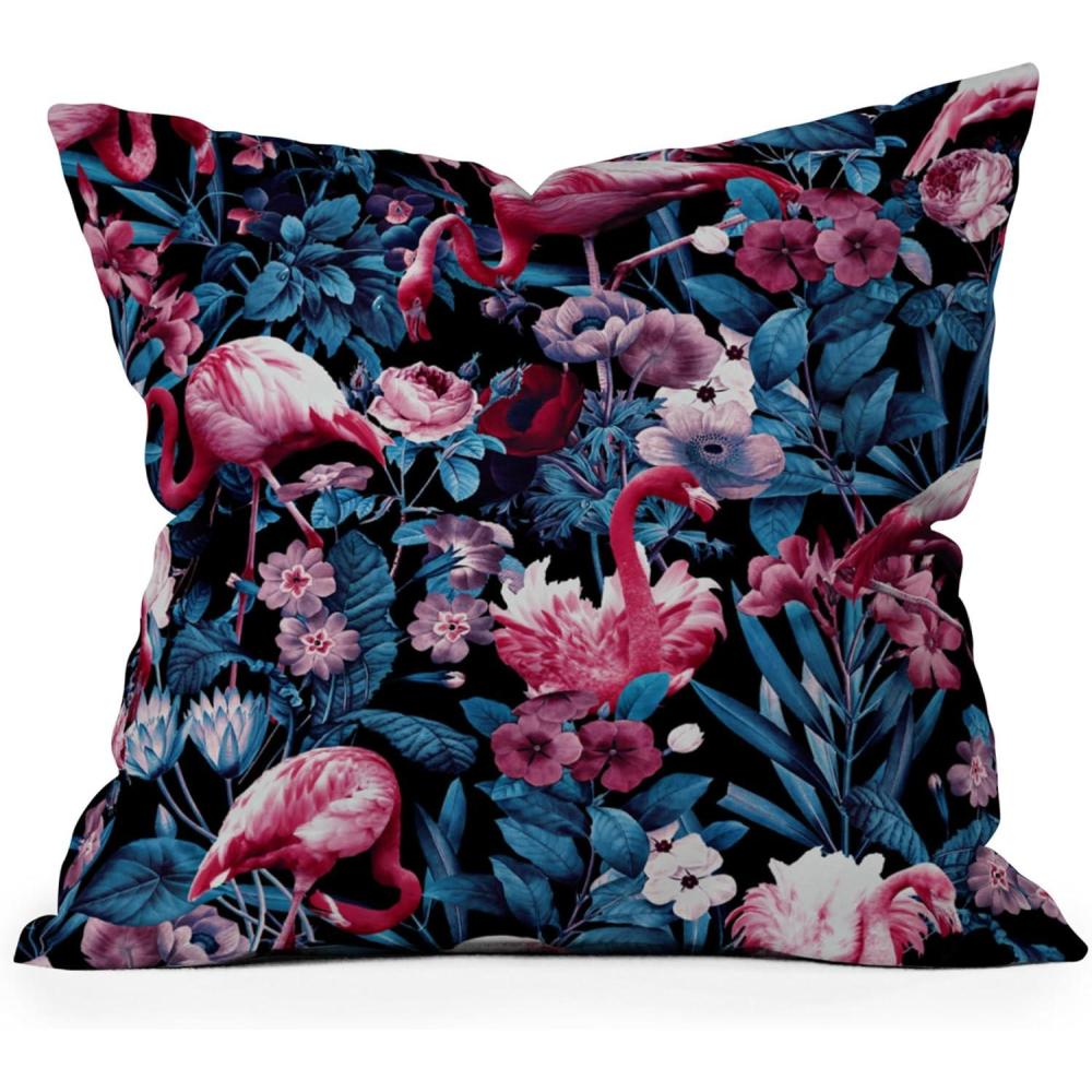 imageSociety6 Throw Pillows with Pillow Insert Home Decor by Burcu Korkmazyurek Decorative Accent Pillows for Couch or Bed 16 x 16 Summer Botanical Garden VIIIFloral and Flamingo VIII