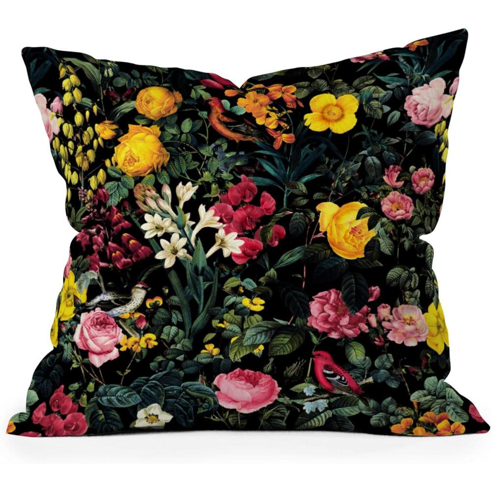 imageSociety6 Throw Pillows with Pillow Insert Home Decor by Burcu Korkmazyurek Decorative Accent Pillows for Couch or Bed 16 x 16 Summer Botanical Garden VIIIFloral and Birds Pattern