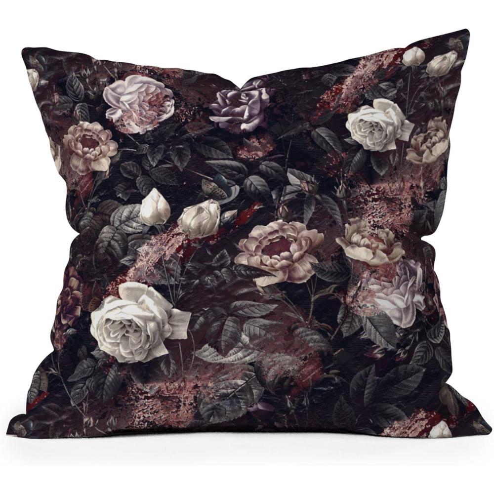 imageSociety6 Throw Pillows with Pillow Insert  Home Decor by Burcu Korkmazyurek  Decorative Accent Pillows for Couch or Bed 16 x 16 Summer Botanical Garden VIIIExotic Garden  Night III