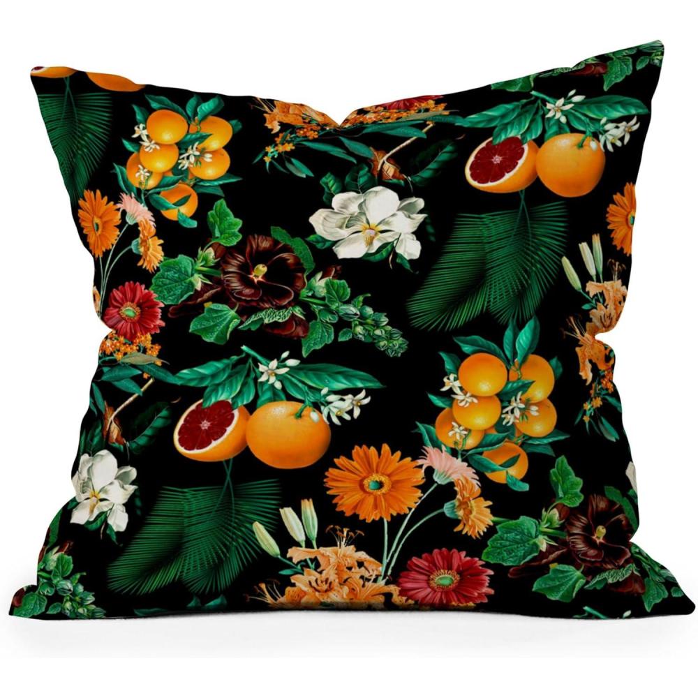 imageSociety6 Throw Pillows with Pillow Insert  Home Decor by Burcu Korkmazyurek  Decorative Accent Pillows for Couch or Bed 16 x 16 Summer Botanical Garden VIIIFruit and Floral Pattern