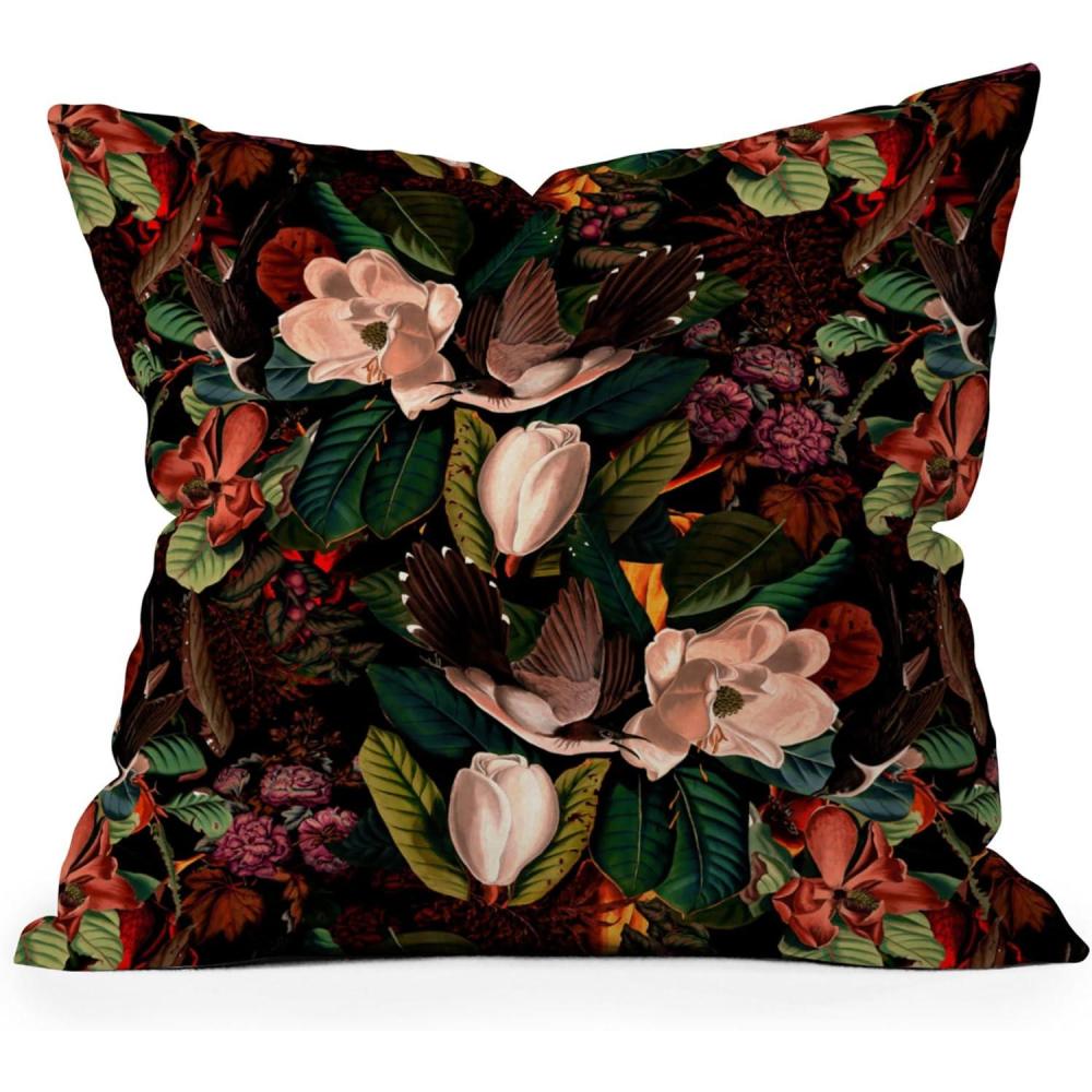 imageSociety6 Throw Pillows with Pillow Insert Home Decor by Burcu Korkmazyurek Decorative Accent Pillows for Couch or Bed 16 x 16 Summer Botanical Garden VIIIFloral and Birds XII