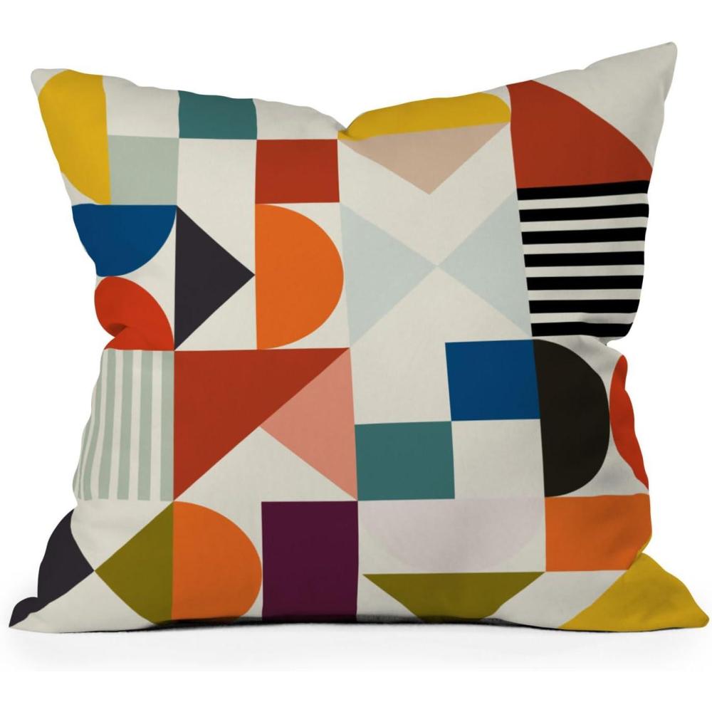 imageSociety6 Throw Pillows with Pillow Insert Home Decor by Burcu Korkmazyurek Decorative Accent Pillows for Couch or Bed 18 x 18 Exotic GardenNight XXIRetro Shapes