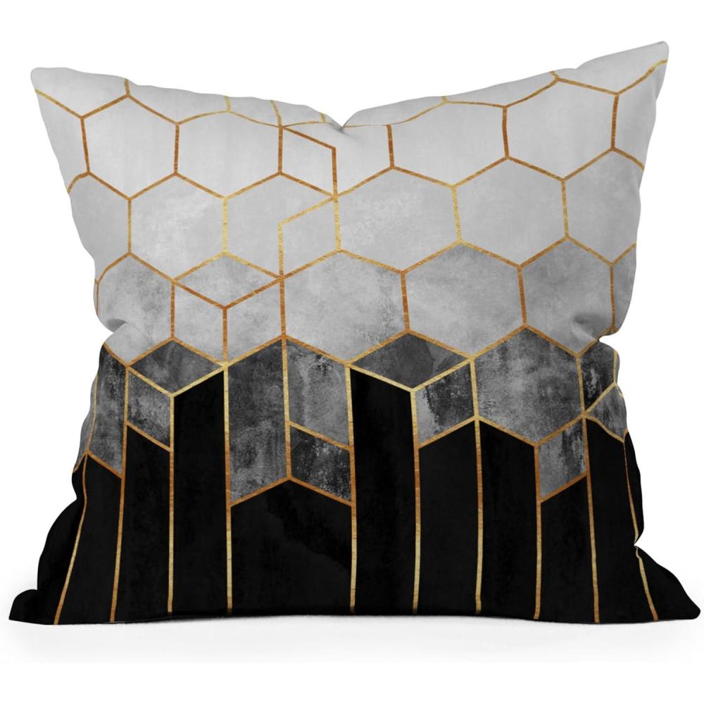 imageSociety6 Throw Pillows with Pillow Insert  Home Decor by Elisabeth Fredriksson  Decorative Accent Pillows for Couch or Bed 16 x 16 Soft Blue HexagonsCharcoal Hexagons