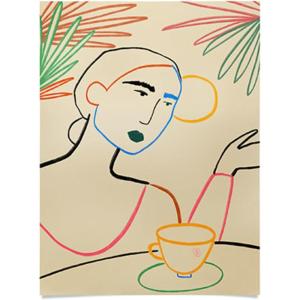Society6 Calm Woman Poster Wall Art – Wall Decor by Sandra Poliakov – Smooth Gloss Paper, 18″ x 24″(Coffee in the Garden)