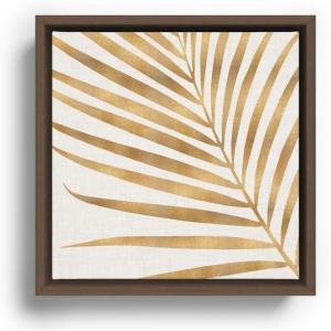 Society6 Metallic Gold Palm Leaf Canvas Print – Modern Wall Art by Modern Tropical – Framed Canvas, Gallery-Quality Canvas with Fade-Resistant Ink, 10 X 10, Walnut(Walnut)