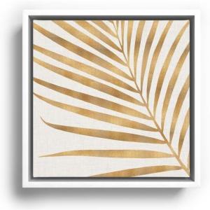 Society6 Metallic Gold Palm Leaf Canvas Print – Modern Wall Art by Modern Tropical – Framed Canvas, Gallery-Quality Canvas with Fade-Resistant Ink, 10 X 10, Walnut(White)