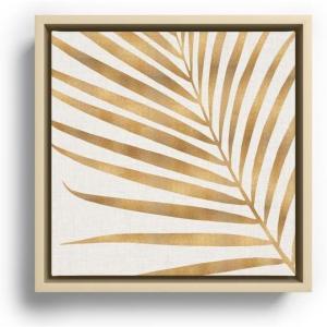Society6 Metallic Gold Palm Leaf Canvas Print – Modern Wall Art by Modern Tropical – Framed Canvas, Gallery-Quality Canvas with Fade-Resistant Ink, 10 X 10, Walnut(Maple)