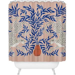 Society6 Shower Curtain – Bathroom Decor by Burcu Korkmazyurek – Extra Long Fabric Shower Curtains for Bathroom, 71″ x 74″, Exotic Garden-Night XXXI(Leopard Vase)