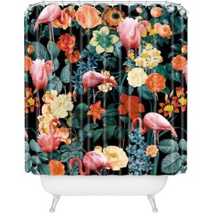 Society6 Shower Curtain – Bathroom Decor by Burcu Korkmazyurek – Extra Long Fabric Shower Curtains for Bathroom, 71″ x 74″, Floral and Birds III(Floral and Flamingo II)