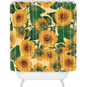 Society6 Shower Curtain – Bathroom Decor by Burcu Korkmazyurek – Extra Long Fabric Shower Curtains for Bathroom, 71″ x 74″, Floral and Birds III(Helianthus Annuus)