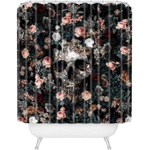 Society6 Shower Curtain – Bathroom Decor by Burcu Korkmazyurek – Extra Long Fabric Shower Curtains for Bathroom, 71″ x 74″, Floral and Birds III(Skull and Floral Pattern)