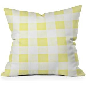 Society6 Throw Pillow with Insert – Home Decor by Monika Strigel – Decorative Accent Pillows for Couch or Bed, 20” x 20”, Dramaqueen – Indigo Marble(Gingham – Sunny Yellow)
