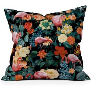 Society6 Throw Pillows with Pillow Insert – Home Decor by Burcu Korkmazyurek – Decorative Accent Pillows for Couch or Bed, 16” x 16”, Summer Botanical Garden VIII(Floral and Flamingo II)