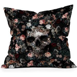 Society6 Throw Pillows with Pillow Insert – Home Decor by Burcu Korkmazyurek – Decorative Accent Pillows for Couch or Bed, 16” x 16”, Summer Botanical Garden VIII(Skull and Floral Pattern)