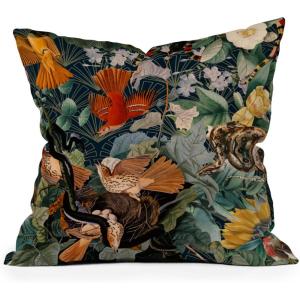 Society6 Throw Pillows with Pillow Insert – Home Decor by Burcu Korkmazyurek – Decorative Accent Pillows for Couch or Bed, 16” x 16”, Summer Botanical Garden VIII(Birds and Snakes)