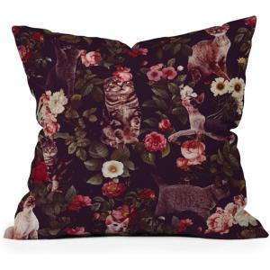 Society6 Throw Pillows with Pillow Insert – Home Decor by Burcu Korkmazyurek – Decorative Accent Pillows for Couch or Bed, 16” x 16”, Summer Botanical Garden VIII(Cat and Floral Pattern)
