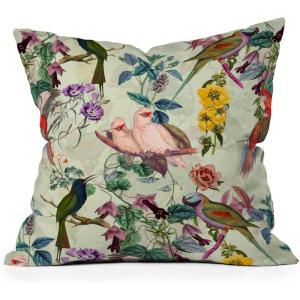 Society6 Throw Pillows with Pillow Insert – Home Decor by Burcu Korkmazyurek – Decorative Accent Pillows for Couch or Bed, 18” x 18”, Exotic Garden-Night XXI(Floral and Birds VII)