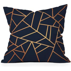 Society6 Throw Pillows with Pillow Insert – Home Decor by Elisabeth Fredriksson – Decorative Accent Pillows for Couch or Bed, 16” x 16”, Soft Blue Hexagons(Copper and Midnight Navy Geo)