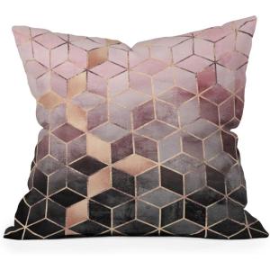 Society6 Throw Pillows with Pillow Insert – Home Decor by Elisabeth Fredriksson – Decorative Accent Pillows for Couch or Bed, 16” x 16”, Soft Blue Hexagons(Pink Grey Gradient Cubes 2)