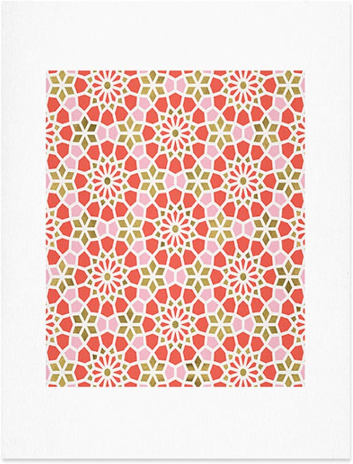 imageSociety6 Herringbone Coral Art Print Wall Decor by Cat Coquillette Custom Trimmed Modern Wall Art Prints for Framing 8 x 10Persian Mosaic Coral