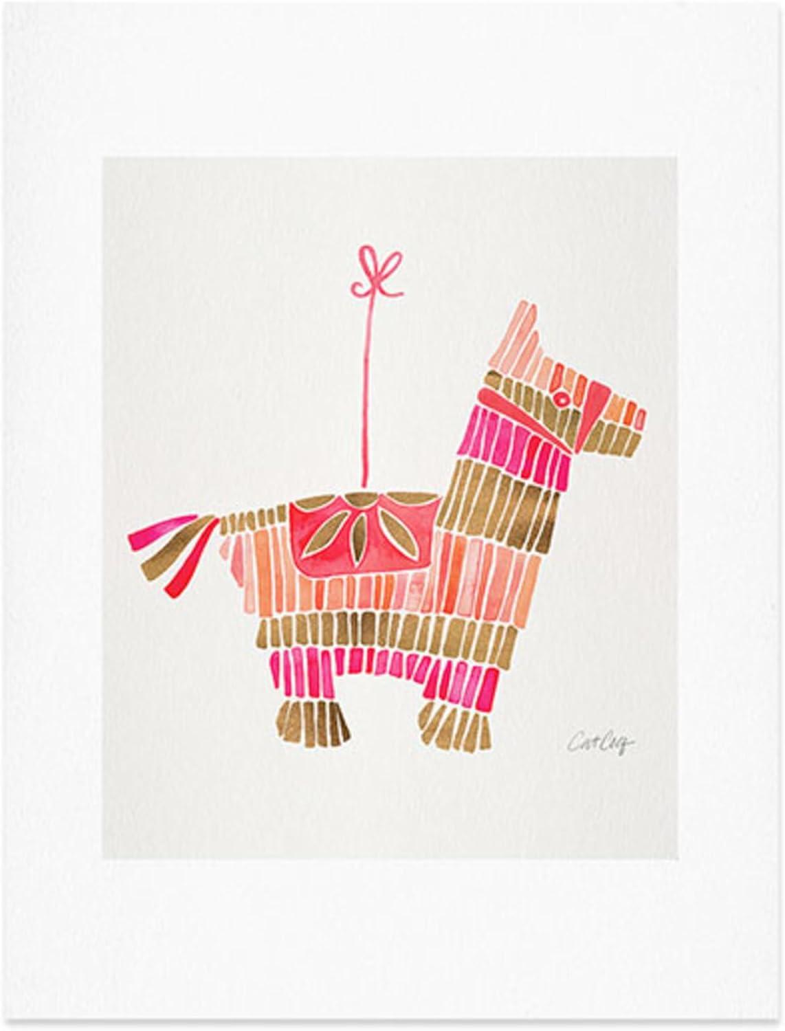 imageSociety6 Herringbone Coral Art Print Wall Decor by Cat Coquillette Custom Trimmed Modern Wall Art Prints for Framing 8 x 10Pinata Pink and Rose Gold