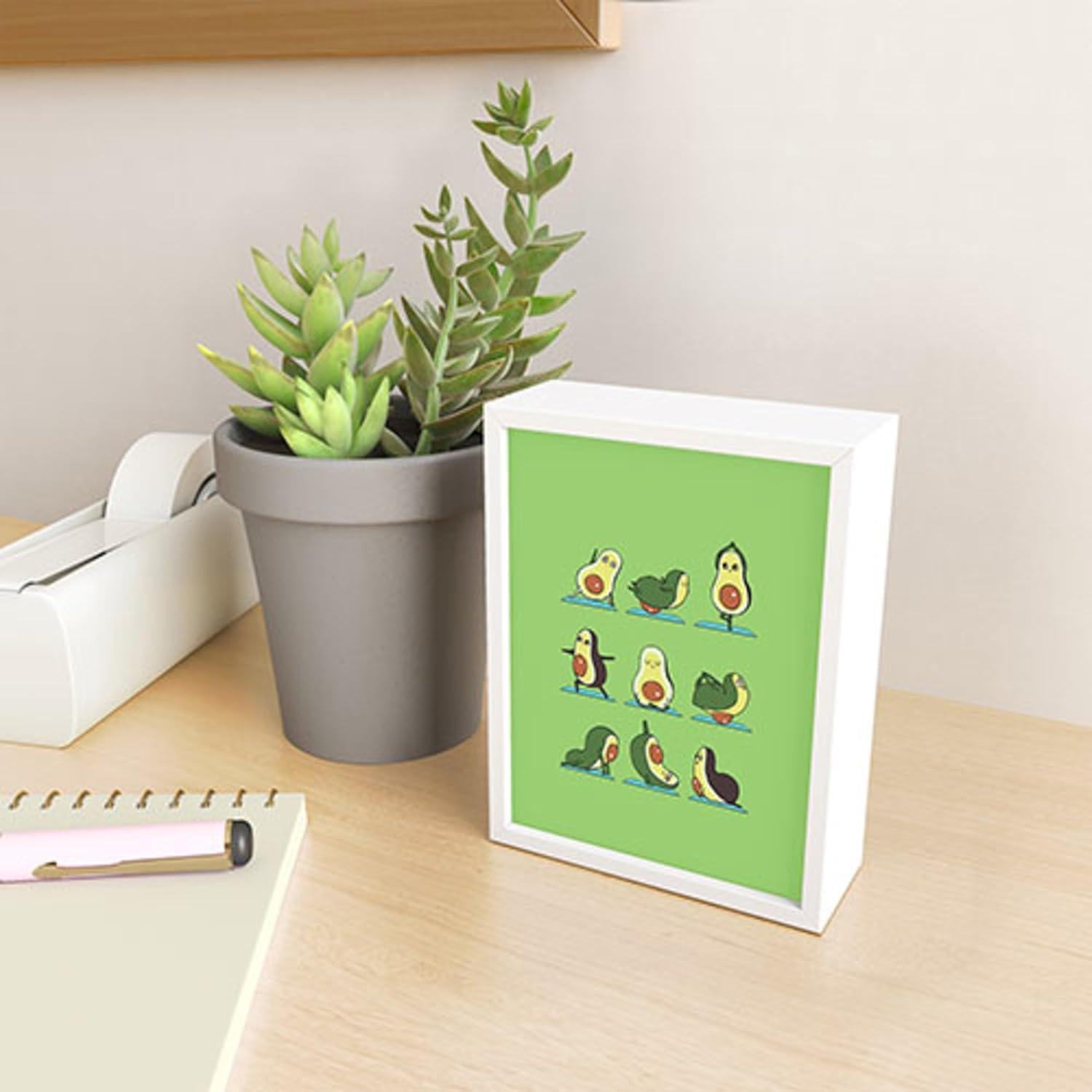 imageSociety6 Husky Yoga Framed Mini Art Print Wall Decor by Huebucket Framed SmallScale Work of Art with GalleryQuality Ink 3 x 4 White FrameAvocado Yoga