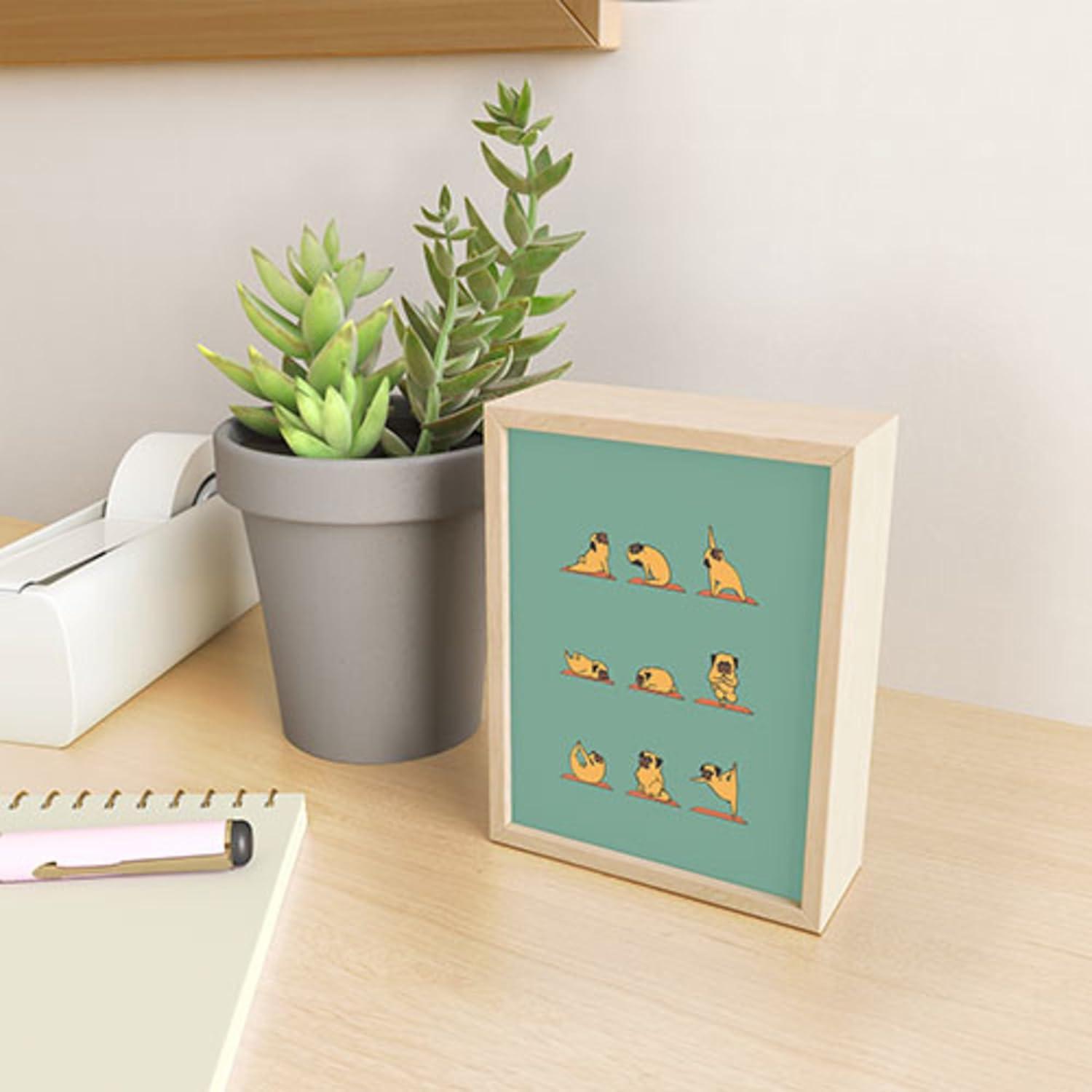 imageSociety6 Husky Yoga Framed Mini Art Print Wall Decor by Huebucket Framed SmallScale Work of Art with GalleryQuality Ink 3 x 4 White FramePug Yoga