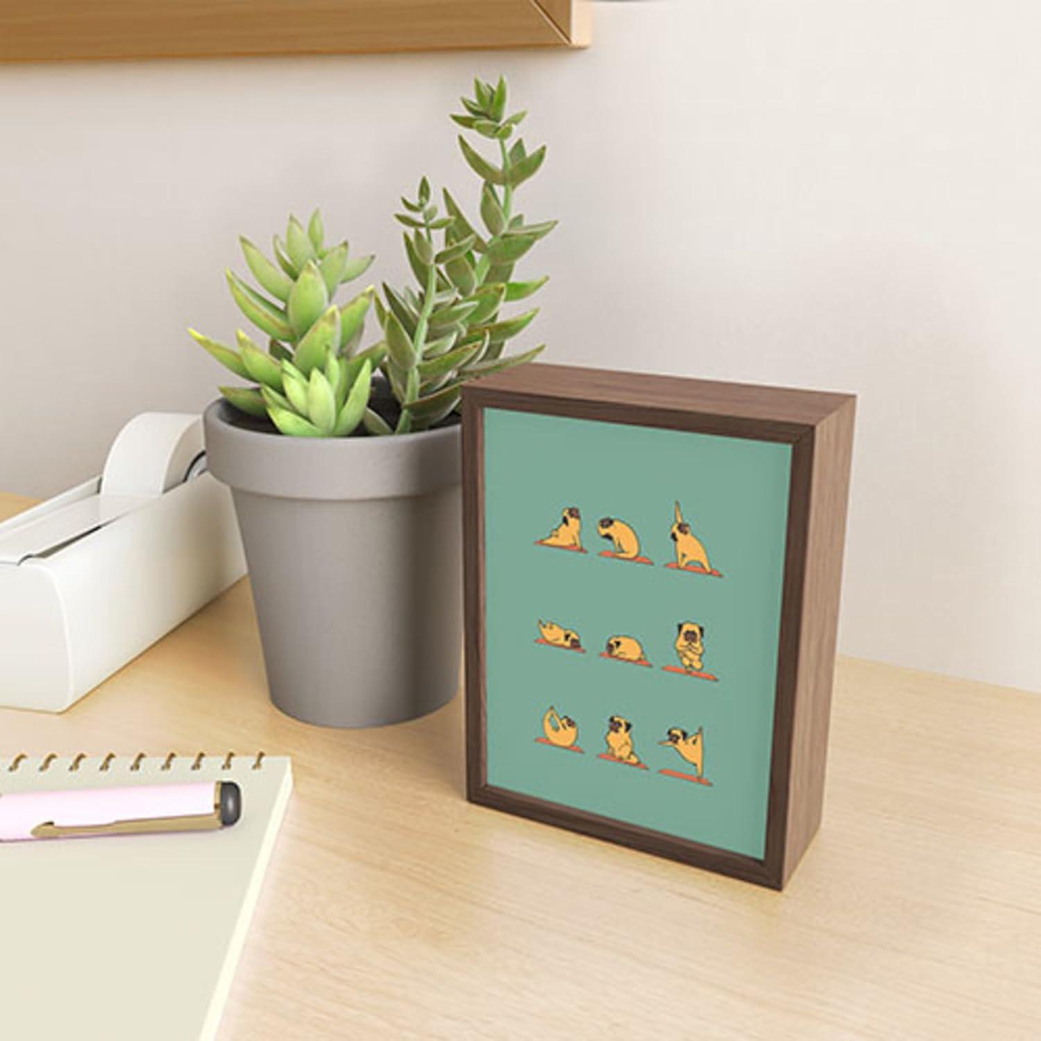 imageSociety6 Husky Yoga Framed Mini Art Print Wall Decor by Huebucket Framed SmallScale Work of Art with GalleryQuality Ink 3 x 4 White FramePug Yoga