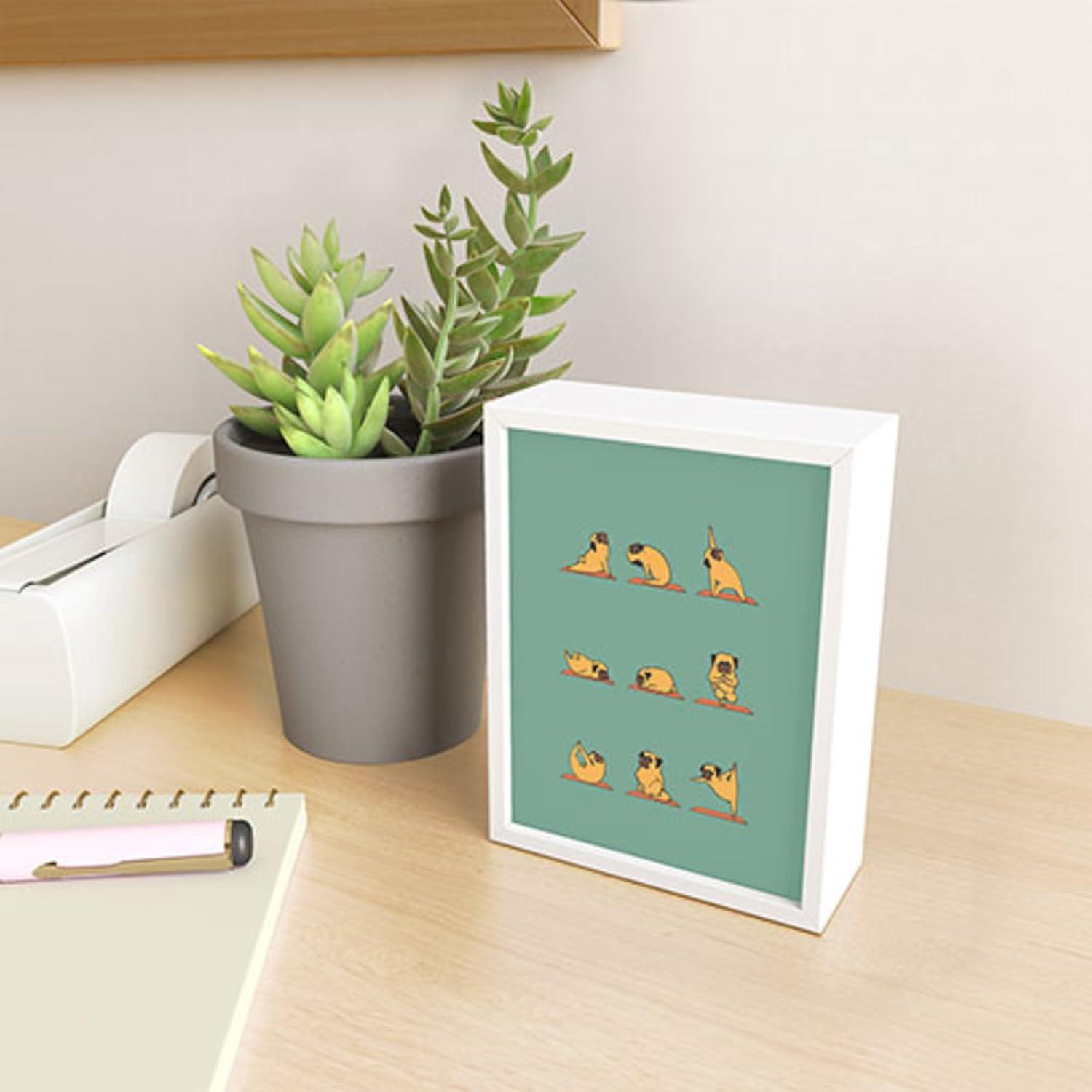 imageSociety6 Husky Yoga Framed Mini Art Print Wall Decor by Huebucket Framed SmallScale Work of Art with GalleryQuality Ink 3 x 4 White FramePug Yoga